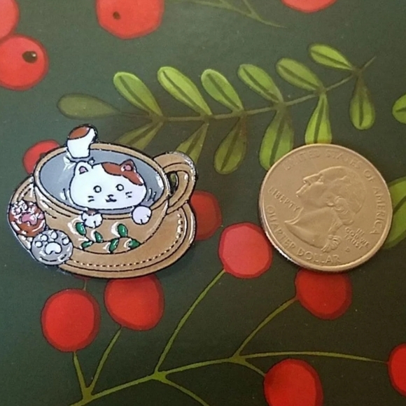 *2 for $13* Tea Time Kitty Cat Tea Cup Pin - Picture 3 of 4